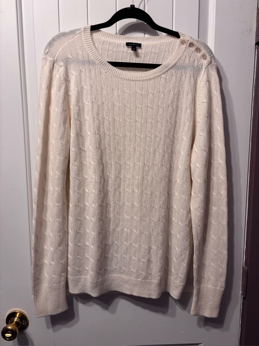 Talbots Ivory Cable Knit Crewneck Sweater